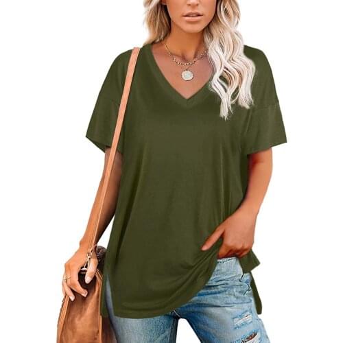 Casual Black Top Women T- Shirt Summer Solid Color Short Sleeved Split Hem Fashion White Loose Split Ladies Tee Large Size
