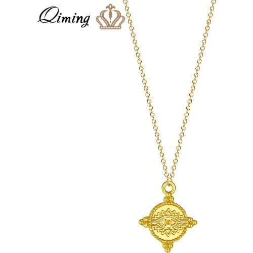 QIMING Ancient Evil Eyes Necklace Women Men Couple Golden Muslim Cuban Pendants Necklaces Vintage Jewelry Accessories