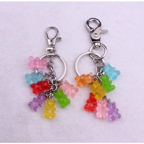 Lucky Number Seven Resin Flat Back Cute Bears Key Chains Women Girls Oso Key Ring Bear Charm Keychain Gift Bag Charm Accessories