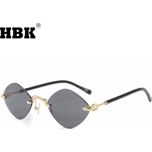 HBK Fashion Small Rimless Steampunk Sunglasses Women Men Rhombus Sun Glasses Ladies Brand Designer Retro Style Travel UV400