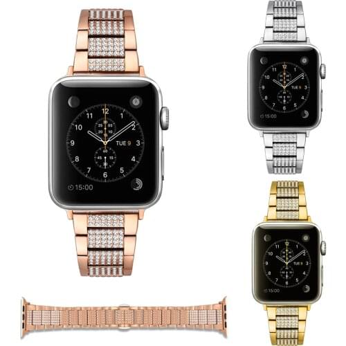 3Z Glitter Bling Rhinestones Link Bracelet for Apple Watch Series 3 2 1 Band Stainless Steel Shiny Strap for iWatch 42mm 38mm