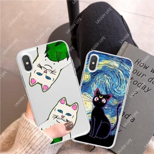 Cute Cartoon Cat Thin Clear Phone Case For iPhone 11Pro Max X S Max 7 8 6 S Plus 5 S SE Case Funny Animal Silicone TPU Cover