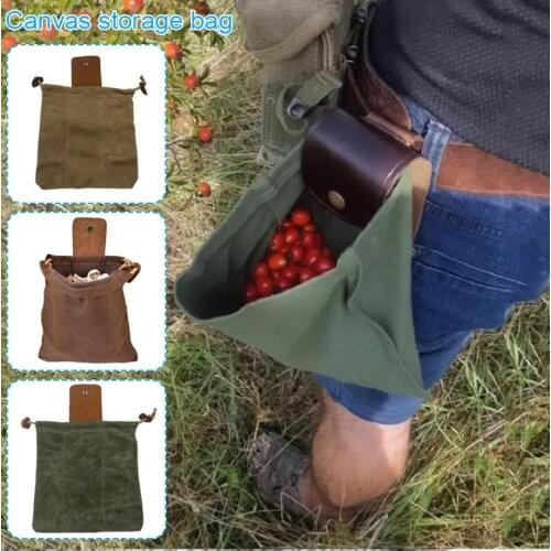Outdoor Foraging Pouch Hiking Garden Fruit Picking Bag Waxed Leather and Canvas Jungle Outdoor Camping Storage Bearing Cap Bag