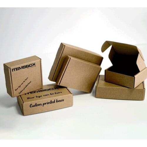 Pack of 10 CUSTOM SIZE brown corrugated cardboard boxes. Plain or custom printed gift, packing, mailer, shipping boxes