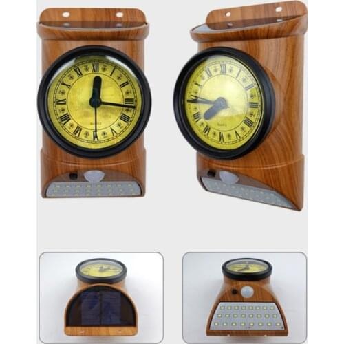 Outdoor IP44 Waterproof Wall Clock Retro Clock LED Wall Lamp Solar Powered Apply to Garden Hotel Swimming Pool Courtyard