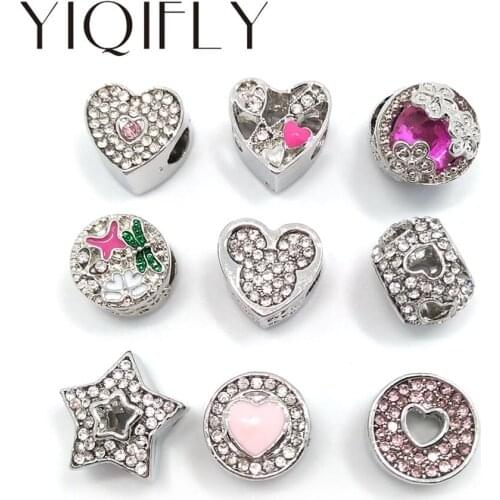 YIQIFLY Free shipping 2017 new 18pcs mix color and style big hole alloy rhinestone beads fit Pandora charms bracelet DIY