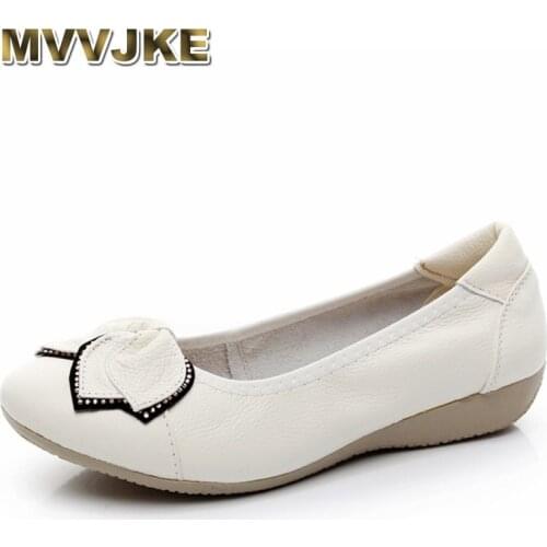 MVVJKE 2018 spring/summer Genuine Leather shoes women ballet flats slip-on shallow Ladies crystal Single casual shoes flower