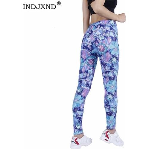 INDJXND Women Fashion Legging Printing High Waist Colored Flower Pattern Ankle-Length Pencil Skinny Fitness New Push Up Pants