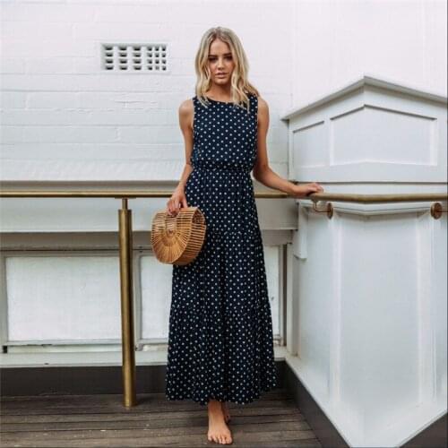 2019 Summer Bohemian Dress Women V Neck Dot Print Maxi Dress Ladies Party Evening Long Dresses Elegant Casual Beach Dress