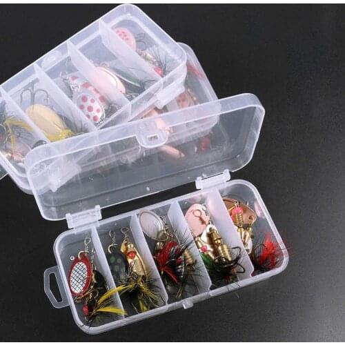 10pcs Artificial Baits Metal Fish Hooks Bass Trout Perch Pike Rotating Sequins Boxed Rotating Spoon Kit Lure Fishing Lures