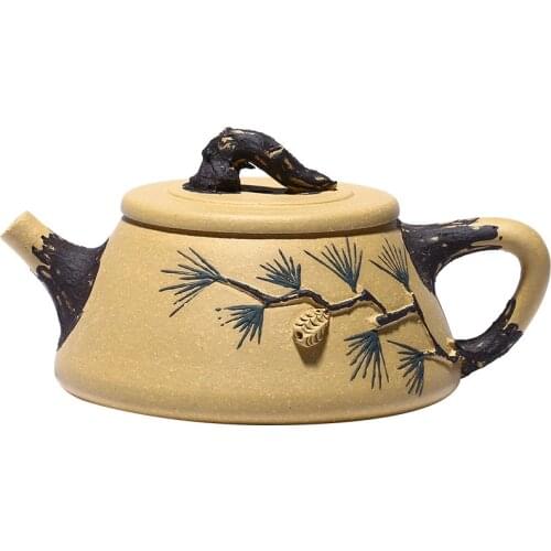 Yixing Purple Clay Zisha Kettle All Handmade Shi Piao Pine Tree Pot Send Gift Box Creative Teaware
