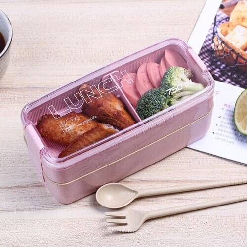 Healthy Material 750ml 2 Layer Lunch Box Wheat Straw Bento Boxes Microwave Dinnerware Lunchbox Organizer Food Storage Container