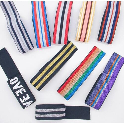 40MM Nylon Colorful Stripe Elastic Bands DIY Belt Ribbon Dress Pants Shoes Clothing Rubber 4cm Webbing Garment Sewing Accessory