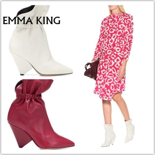 Brand Design Elastic Band Womens Ankle Boots Winter Spike High Heels Gothic Short Boots Runway Female Pointy Shoes Woman 2020