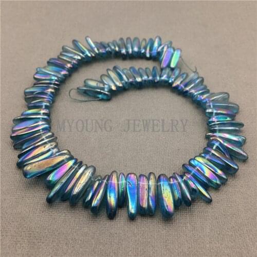 MY0594 Smooth Titanium Glass Stick Beads,Sky Blue Spike Point Chip Top Drilled Necklace Beads