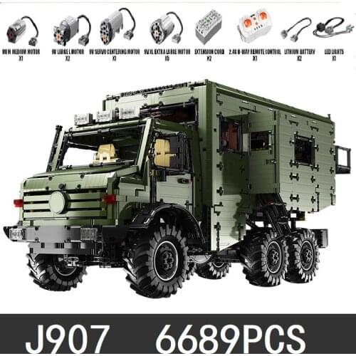 J907 High -tech Car Model The MOC Motorzied Nomadism RV Motorhome Building Blocks Assembly Car Bricks Kids Christmas Gifts