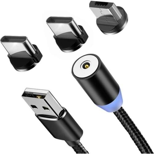 1m 2m 3in1 Magnetic charger Cable LED Micro usb Type C 8 pin Magnetic usb Charging Cable For iPhone Huawei Samsung xiaomi