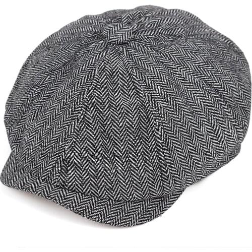 2019 new Retro Newsboy Caps Men Octagonal Hats Black British Painters Hats Autumn Winter Berets Herringbone Flat Caps
