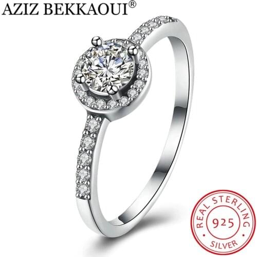AZIZ BEKKAOUI Stainless Steel Clear CZ Rings for Women Female Round Radiant Elegance Engagement Ring Wedding Jewelry Gift