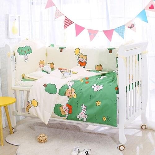 6pcs/set Baby Bedding Set Cotton Cartoon Newborn Crib Bed Set Toddler Baby Duvet Cover Cot Bumpers Bed Sheet Girl Pillowcase