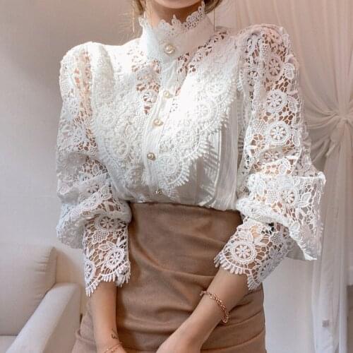 Korea chic lace hollow blouse pastel tops elegant blouses for women fashion noveltie womens clothing
