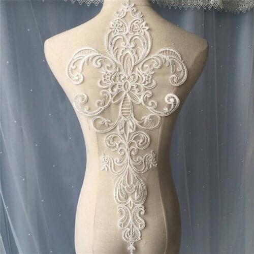 1pc Lace Applique Patch Super Luxury Lace Appliques Retro Ivory Floral Lace Trim for Wedding Dress Backless Bridal Gown Decor