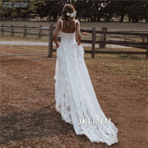 Lace Boho Wedding Dresses for Women Bride 2021 A-Line Bohemian Bridal Gowns Simple Beach Marriage Dress Vestidos De Noiva