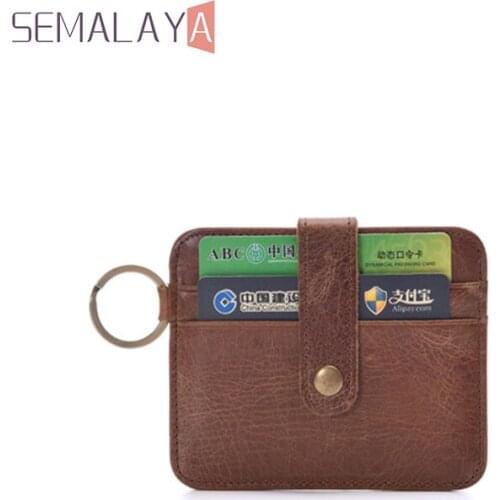 Fashionable Design ID Case Wallet Card Holder Hook Cowhide Leather Key Ring Slim Business Card Holder For Men Free Shipping