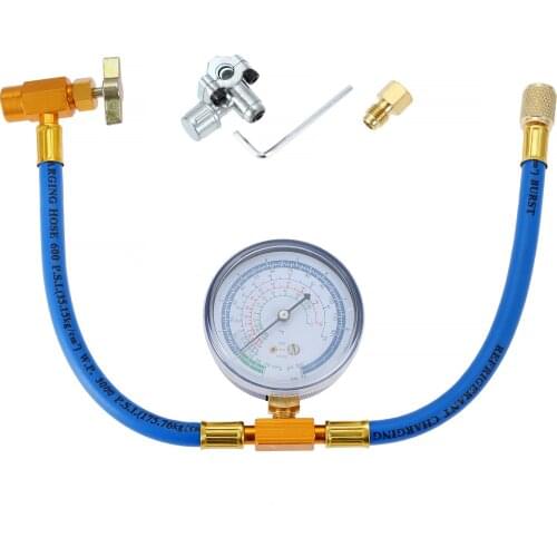 Mtsooning 1 Set R134a Charging Hose With Gauge 1/4” to 1/4” Adapter with Valve Core for R12 R22 Fittings Car Accessories