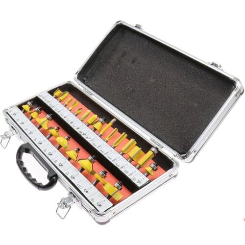 24PCS 6.35mm Shank Tungsten Carbide Router Bit Set Wood Woodworking Cutter Trimming Knife Forming Milling Carving Cutting Tools