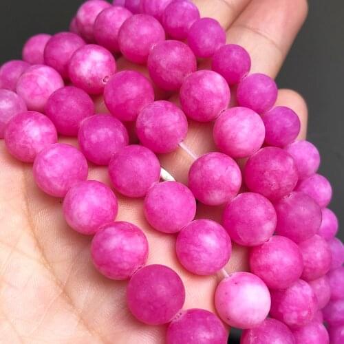 Natural Stone Matte Fuchsia Jades Beads Forst Round Loose Spacer Beads For Jewelry Making 6/8/10mm DIY Earring Bracelets 15"Inch