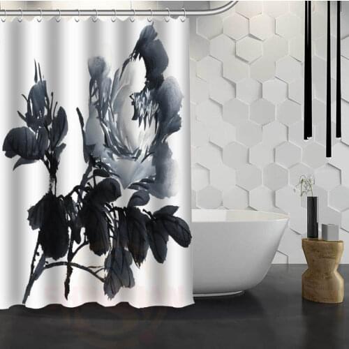 New Classic Peony pattern Custom Shower Curtain With Hooks Polyester Fabric Printing Bath Curtain for Bathroom Waterproof