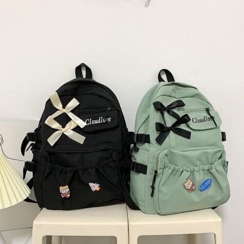 Summer New Style Canvas Ladies Backpack Pure Color Cute Backpack With Many Pockets Large-capacity Casual Student Schoolbags