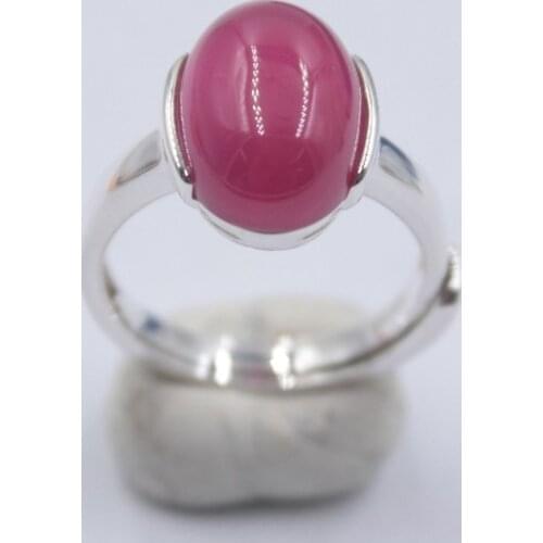 Genuine S925 Sterling Silver Ring Pink Chalcedony Oval Band Ring 14mmW US6-8 / Women Gift