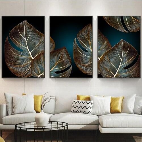 Golden Leaves Monstera Poster Luxurious Floral Wall Art Print Canvas Painting Modern Art Mural Picture Living Room Decoration