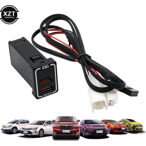 QC3.0 Dual USB Car Charger Adapter with Digital Voltage Voltmeter Display Universal Phone DVR Fast Charger for Toyota