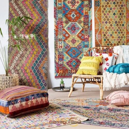 Kilim wool rug Handmade gift geometric Colorful Wool Rug Carpet