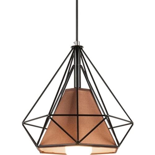 Nordic black iron diamond fabric pendant lights bedroom bedside led industrial retro lamp dining room hanging lights fixtures