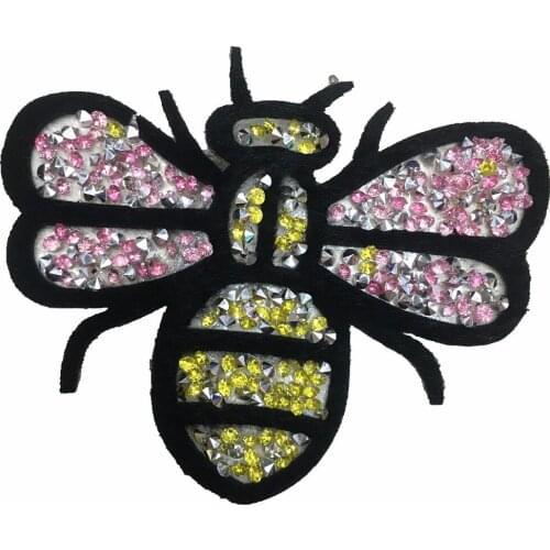 5 Pieces 3D Rhinestones Bug Patches Iron on Beaded Patch for Clothes Hat Scarf DIY Motif Appliques Cloth Patch Hot Melt Stickers