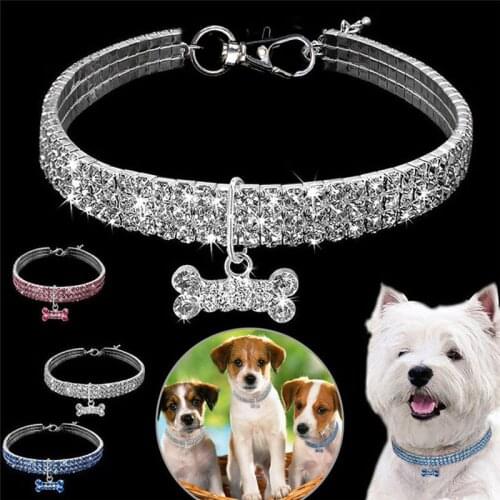 Pet Supplies Accessories 3 Rows of Rhinestone Stretch Line Pet Necklaces Dog Cat Necklaces Crystal Collars For Small Dog Puppy