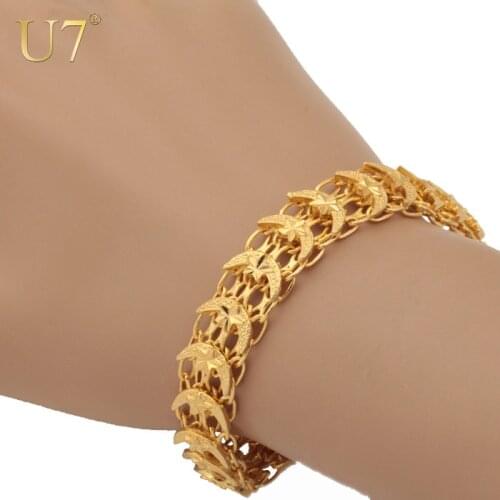 U7 Star and Moon Bracelet Women Men Jewelry Gold Color Fashion Jewelry 13 MM Wide Bracelets Chain & Link Bracelet H462