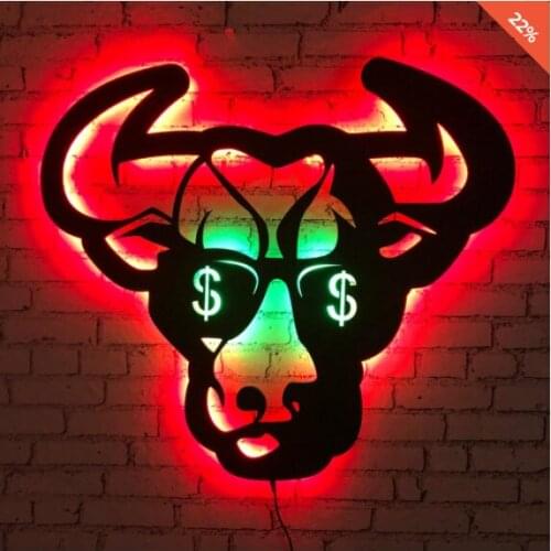 WALL ART WİTH LED LIGTH FOR HOME DECOR BULL DOLLAR