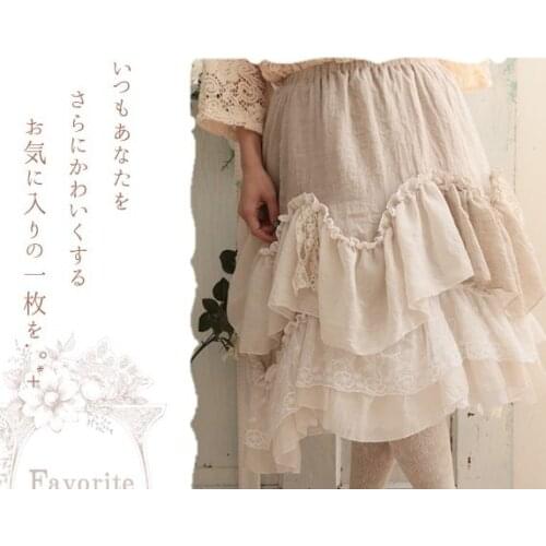 Mori Girl Kawaii Lace Ruffles Elastic Waist Layer Pleated Princess Skirt Novelty Saia Longa Women Gothic Lolita Clothing Boho