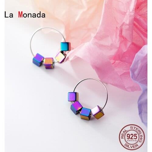 La Monada Circle Earings Studs 925 Sterling Silver Fine In Jewelry Colorful Squares Stud Earrings For Women Silver 925 Korean