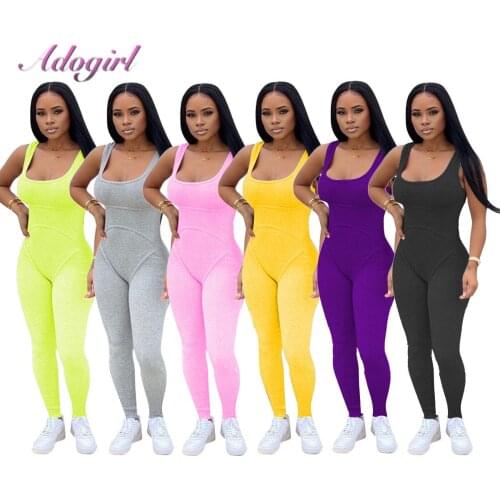 Women Solid Ribbed Knitting Sleeveless Skinny Fitness Jumpsuit Summer Low Neck Backless Sportwear Rompers Outfit Workout Overall
