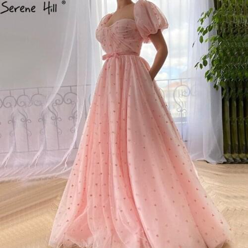 Pink A-Line lantern Short Sleeves Prom Dresses Party Wear Dresses for Women Simple Sexy Formal Dress Long Design 2020 BLA70683