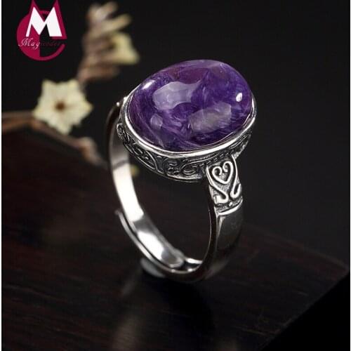 Hippop Fashion Natural Stone Crystal Initial Adjustable Ladies Ring 100% 925 Sterling Silver Jewelry 2019 Women Tail Ring R45