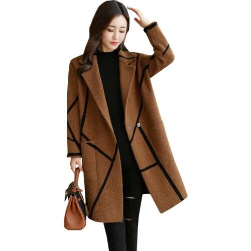 Plaid Knit Autumn Winter Wool Coat Women Korean 2018 New Large size Womens Coats Woolen Jacket manteau long femme hiver WZ544
