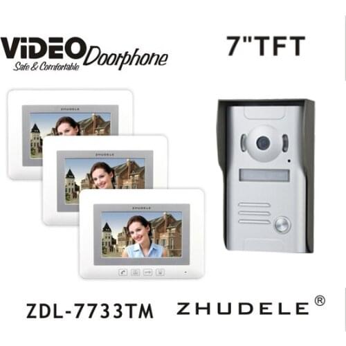 ZHUDELE Doorbell Intercom System 7" Display Video Door Phone Touch button Kits Night Vision 700TVL HD Home House Security 1V3