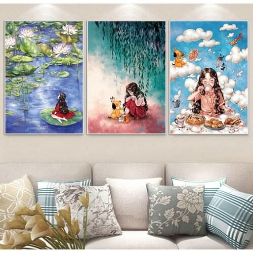 Zozack Needlework,DIY Printed Cartoon Lovely Girl Cross Stitch Sets for Full Embroidery Cross-Stitch Kit Home Wall Decoration